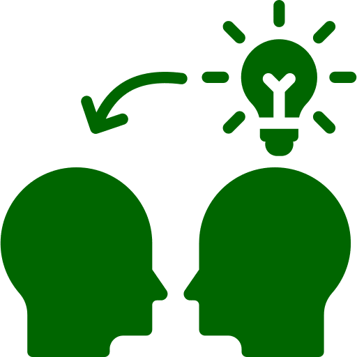 A green image of two heads with an arrow pointing to the head.